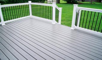 gray composite decking with white rails